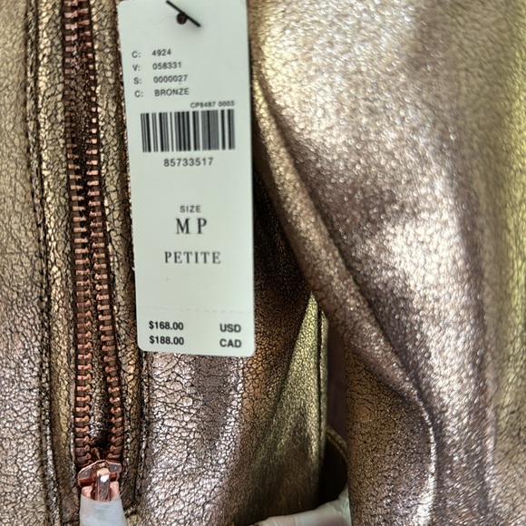 NWT ANTHROPOLOGIE ROSE GOLD METALLIC FAUX LEATHER SCUBA MOTO JACKET. SIZE MP. - Picture 4 of 17